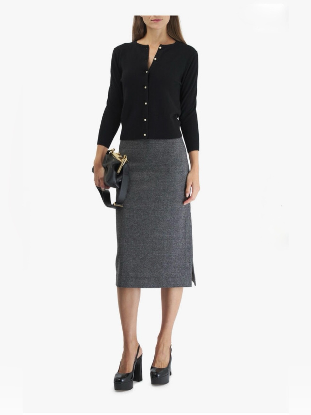 Vince Grey Prince Of Wales Checked Cotton-Blend Midi Skirt, size 4 - Picture 2 of 16
